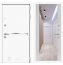 Входная металлическая дверь Лабиринт Line White с Зеркалом Максимум (Шагрень белая / Сандал белый)