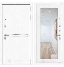 Входная металлическая дверь Лабиринт Line White с Зеркалом 18 (Шагрень белая / Белое дерево)