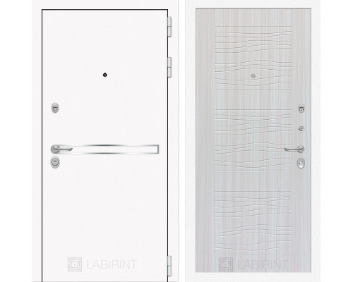 Входная металлическая дверь Лабиринт Line White 6 (Шагрень белая / Сандал белый)