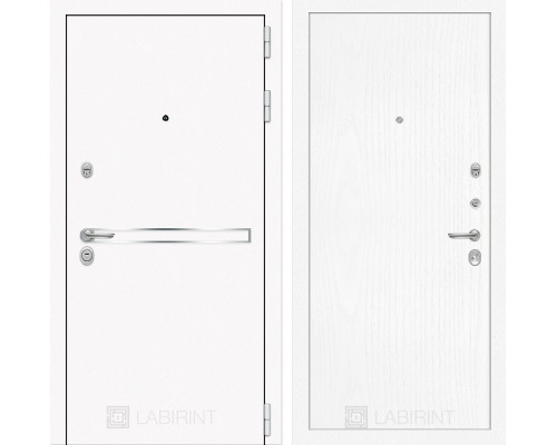 Входная металлическая дверь Лабиринт Line White 7 (Шагрень белая / Белое дерево)
