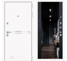 Входная металлическая дверь Лабиринт Line White с зеркалом Максимум (Шагрень белая / Черный кварц)