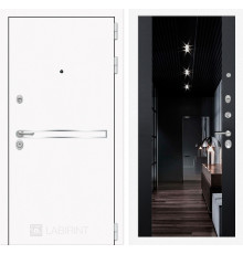 Входная металлическая дверь Лабиринт Line White с зеркалом Максимум (Шагрень белая / Черный кварц)