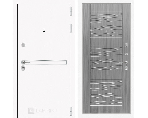 Входная металлическая дверь Лабиринт Line White 6 (Шагрень белая / Сандал серый)